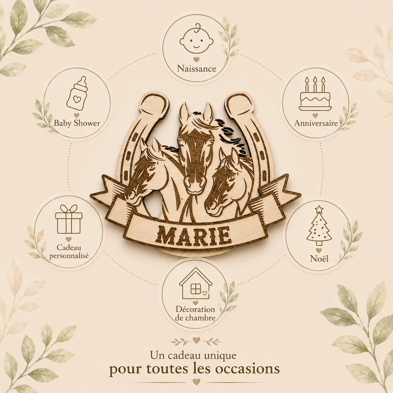 Plaque prénom personnalisée en bois – Chevaux – Décoration chambre passion équitation – Image 6