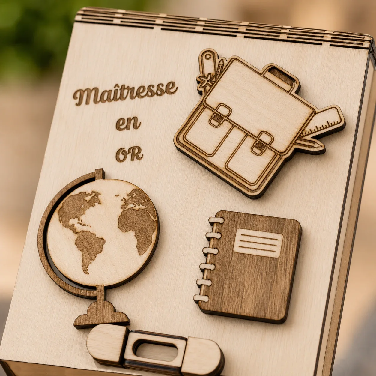 Coffret personnalisé Maître ou Maîtresse en bois – Cadeau de fin d'année avec bloc-notes et stylo – Image 3