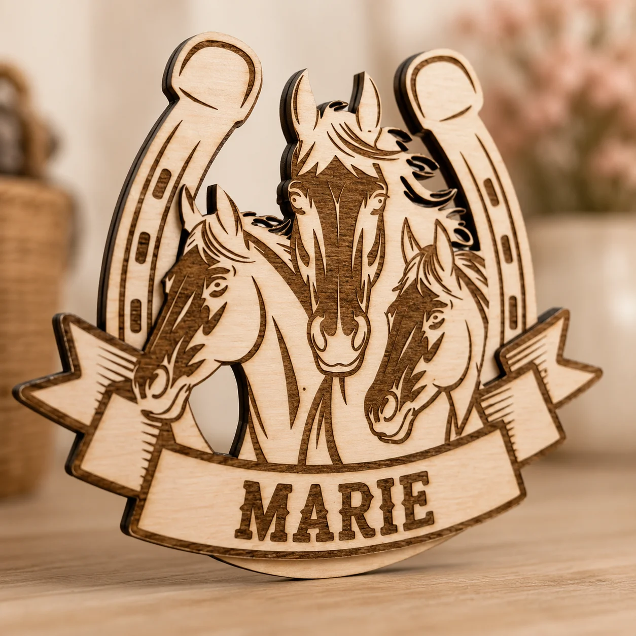 Plaque prénom personnalisée en bois – Chevaux – Décoration chambre passion équitation – Image 3
