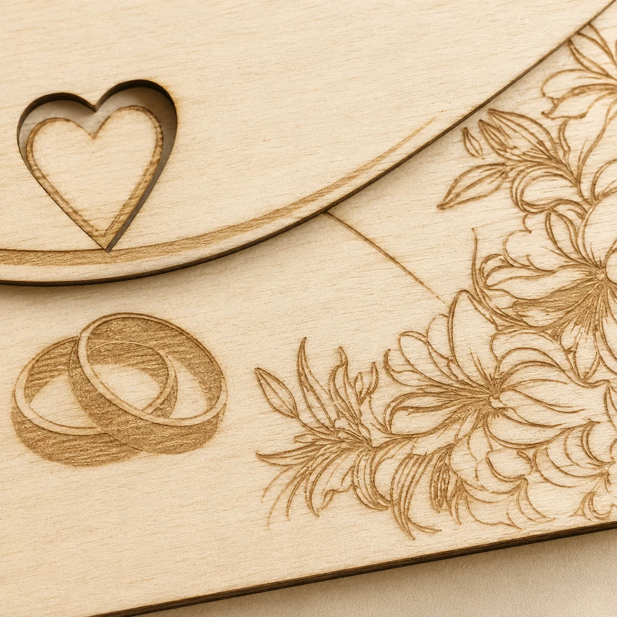 Porte-chèque mariage personnalisé en bois – Alliances & fleurs – Image 3