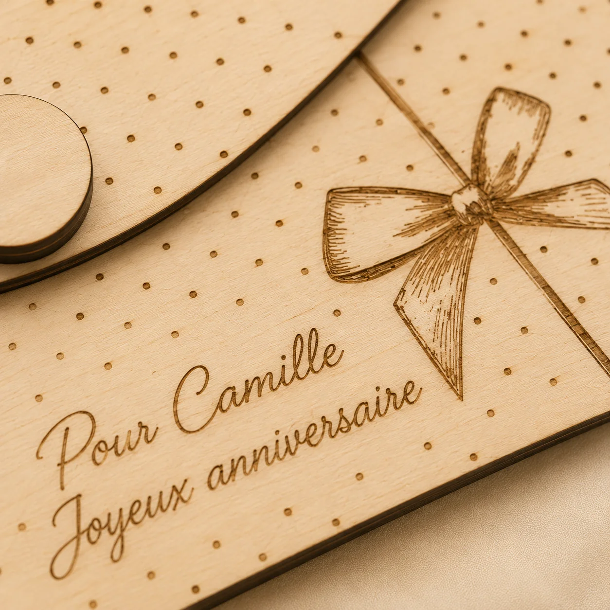 Enveloppe cadeau en bois personnalisée – Ruban & nœud – Image 3