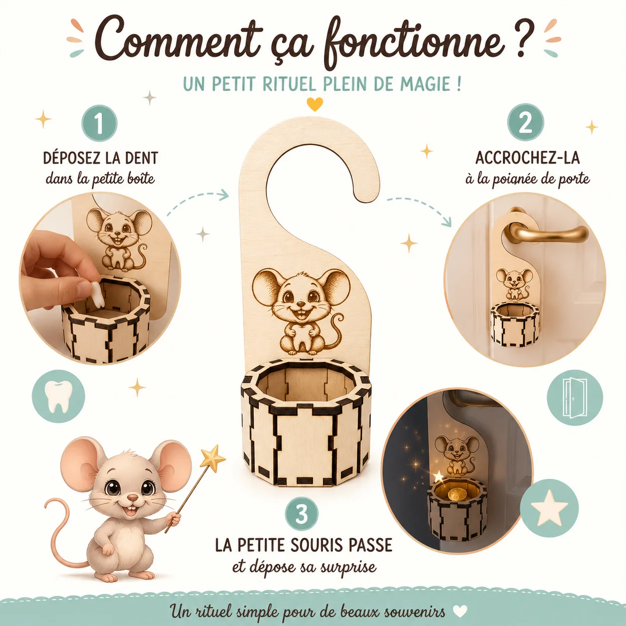 Accroche-porte boîte à dents de lait personnalisée – Petite Souris câline – Image 3