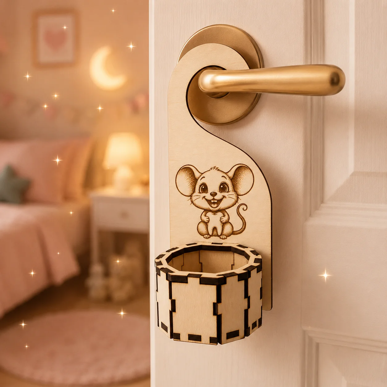 Accroche-porte boîte à dents de lait personnalisée – Petite Souris câline – Image 2