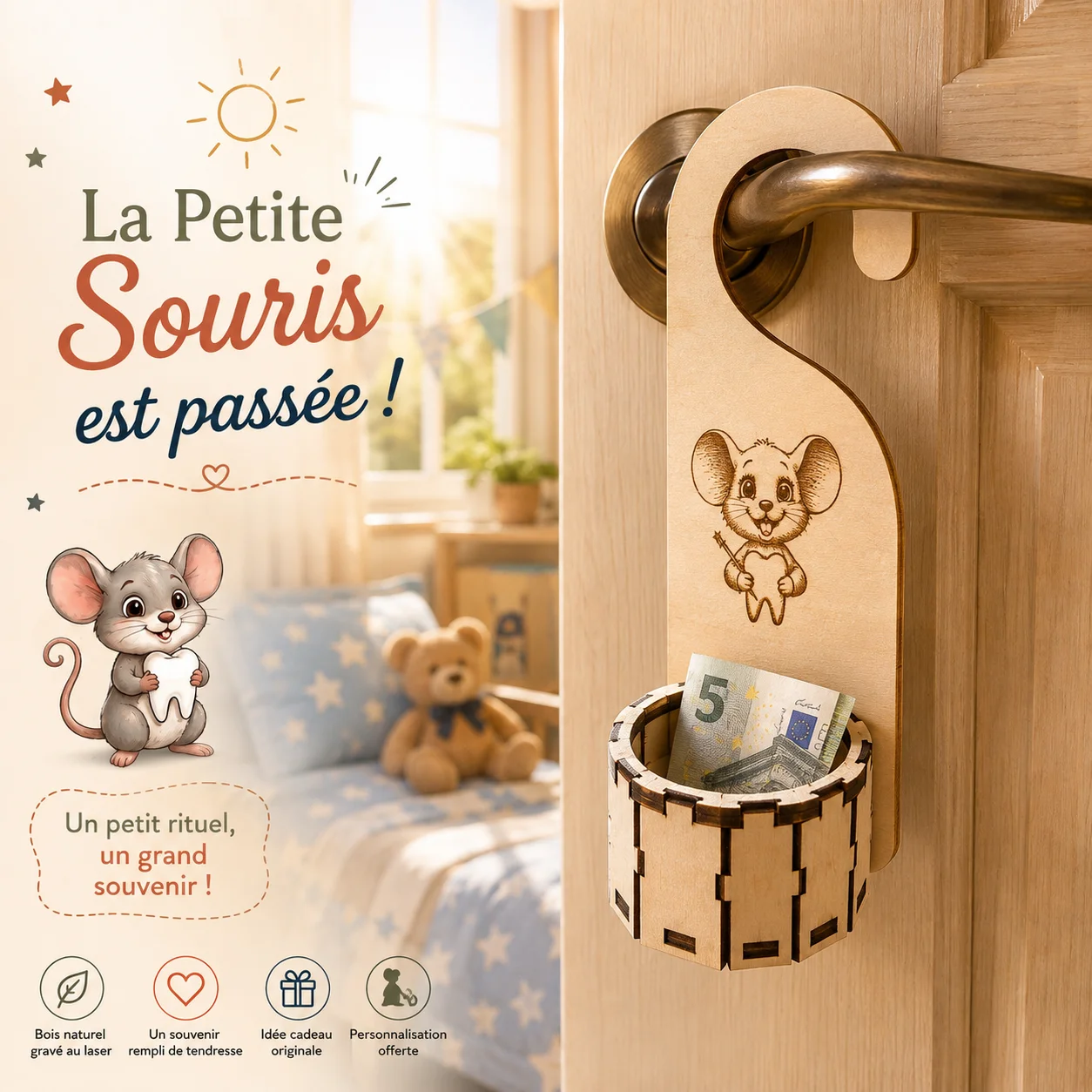 Accroche-porte boîte à dents de lait personnalisée – Petite Souris et sa Dent – Image 7