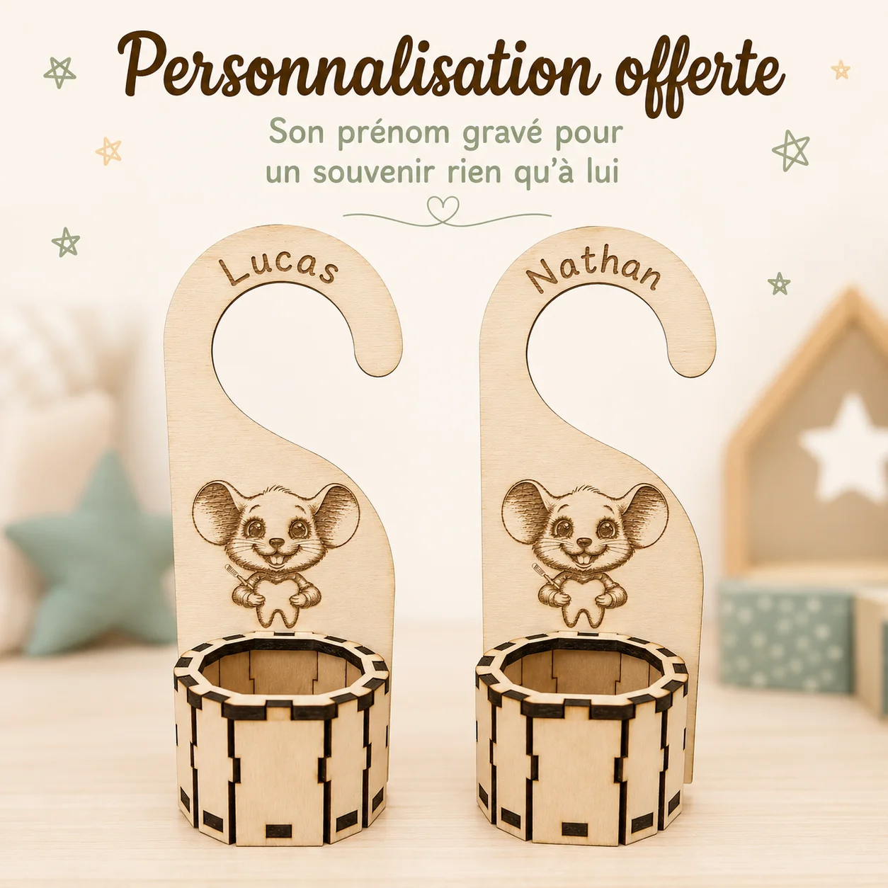 Accroche-porte boîte à dents de lait personnalisée – Petite Souris et sa Dent – Image 5