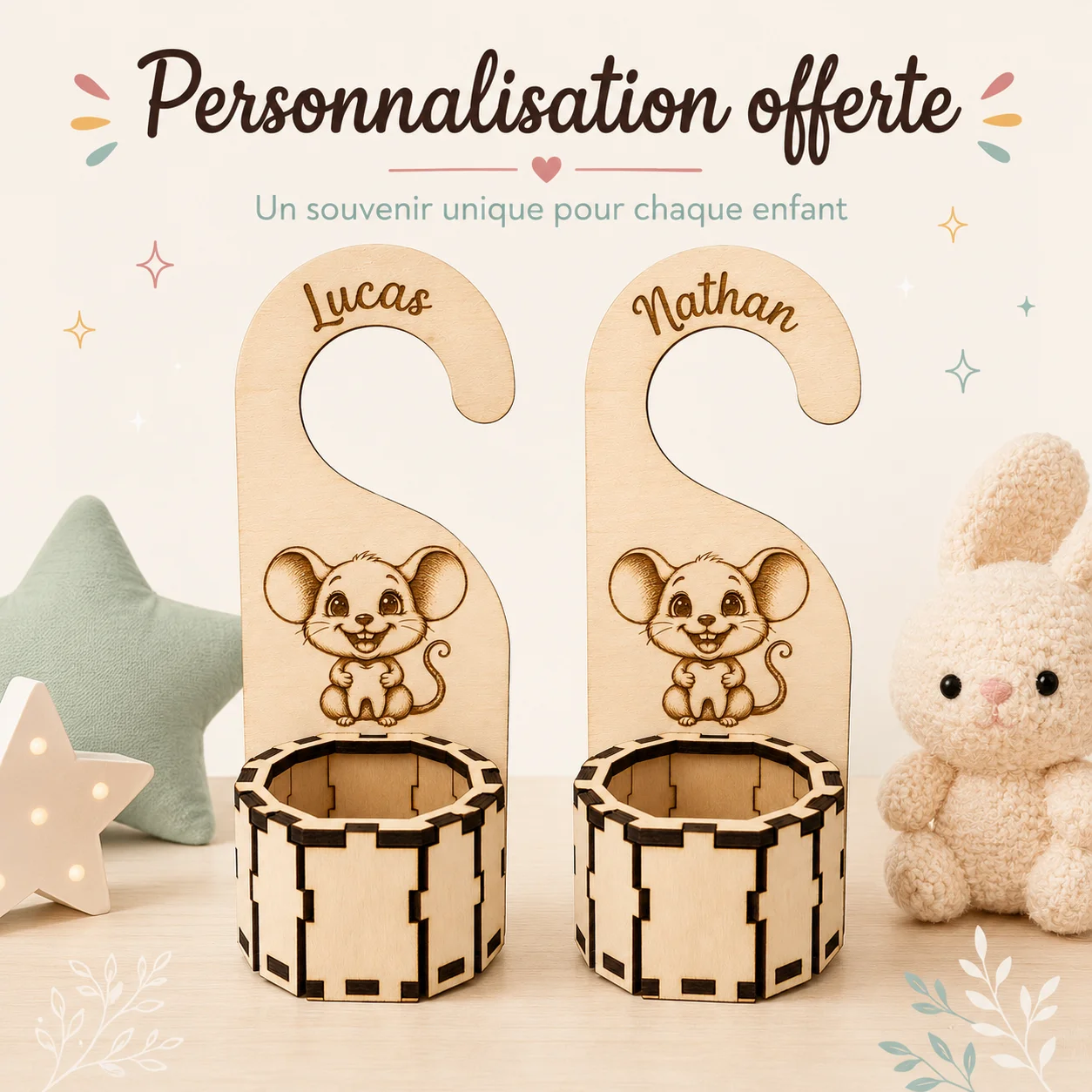 Accroche-porte boîte à dents de lait personnalisée – Petite Souris câline – Image 5