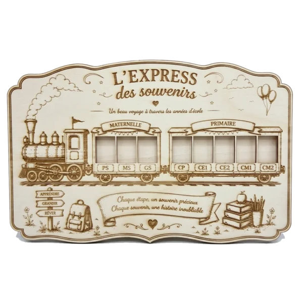 Cadre photos de classe personnalisé en bois - L'Express des souvenirs à accrocher ou à poser