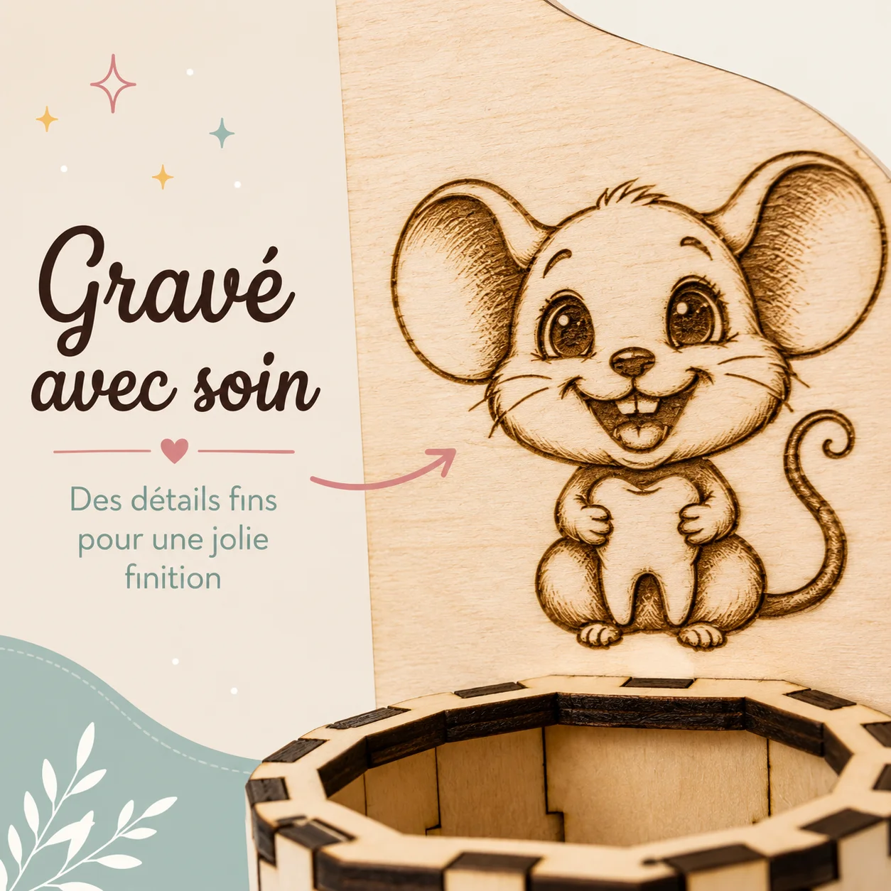 Accroche-porte boîte à dents de lait personnalisée – Petite Souris câline – Image 4