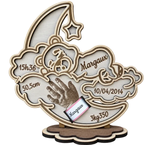 Porte-bracelet de naissance personnalisé en bois – Ourson