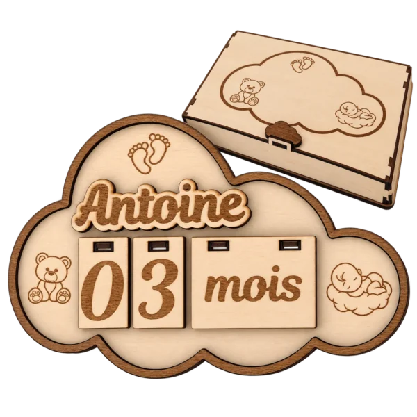 Carte étapes bébé en bois personnalisée – Nuage