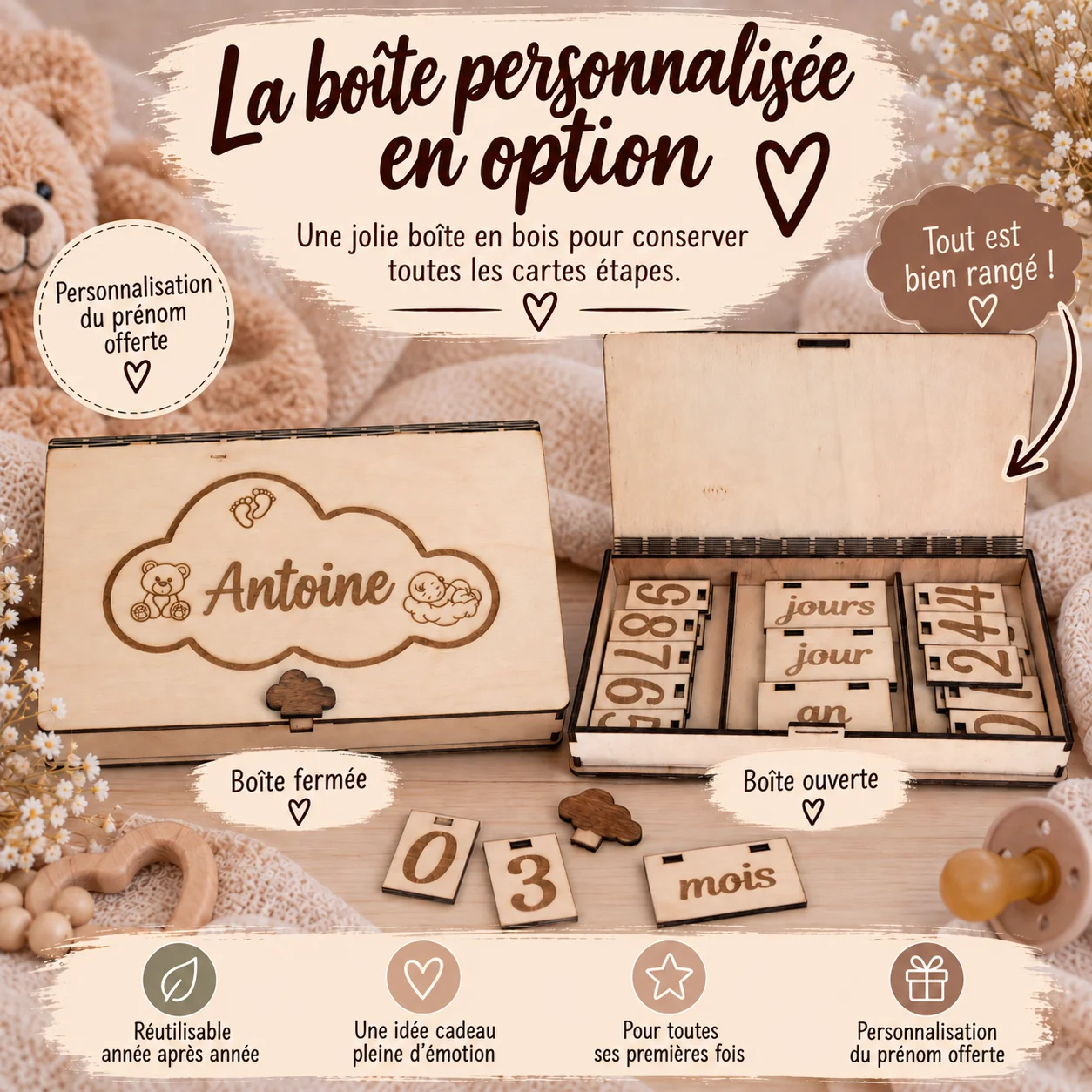 Carte étapes bébé en bois personnalisée – Nuage – Image 6