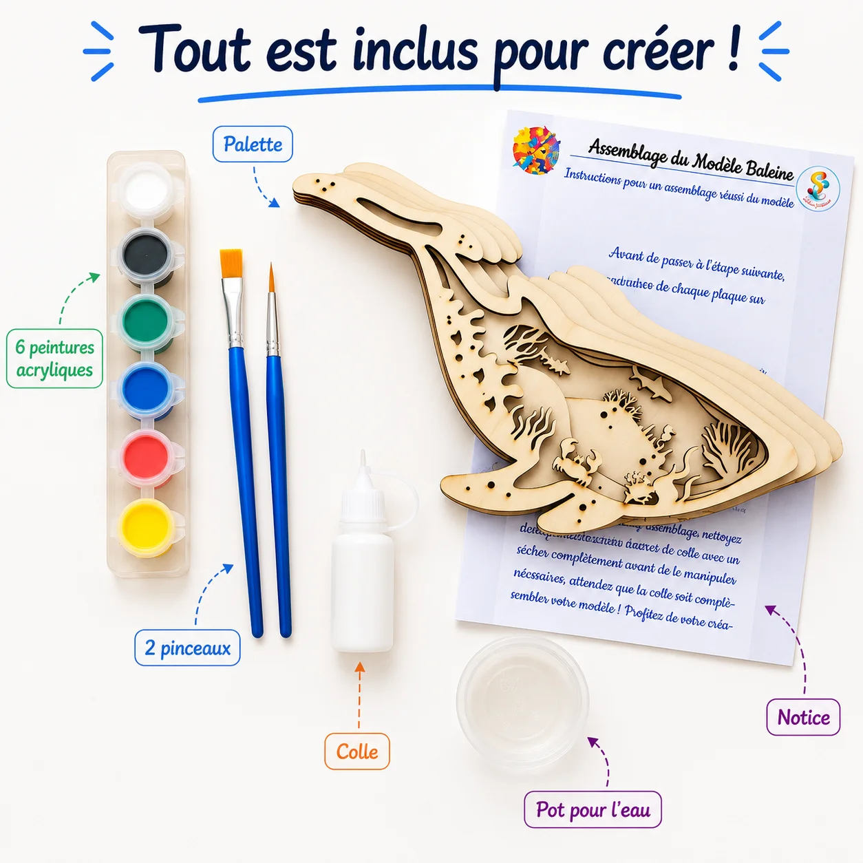 Kit créatif 3D en bois à peindre – Baleine – Image 2