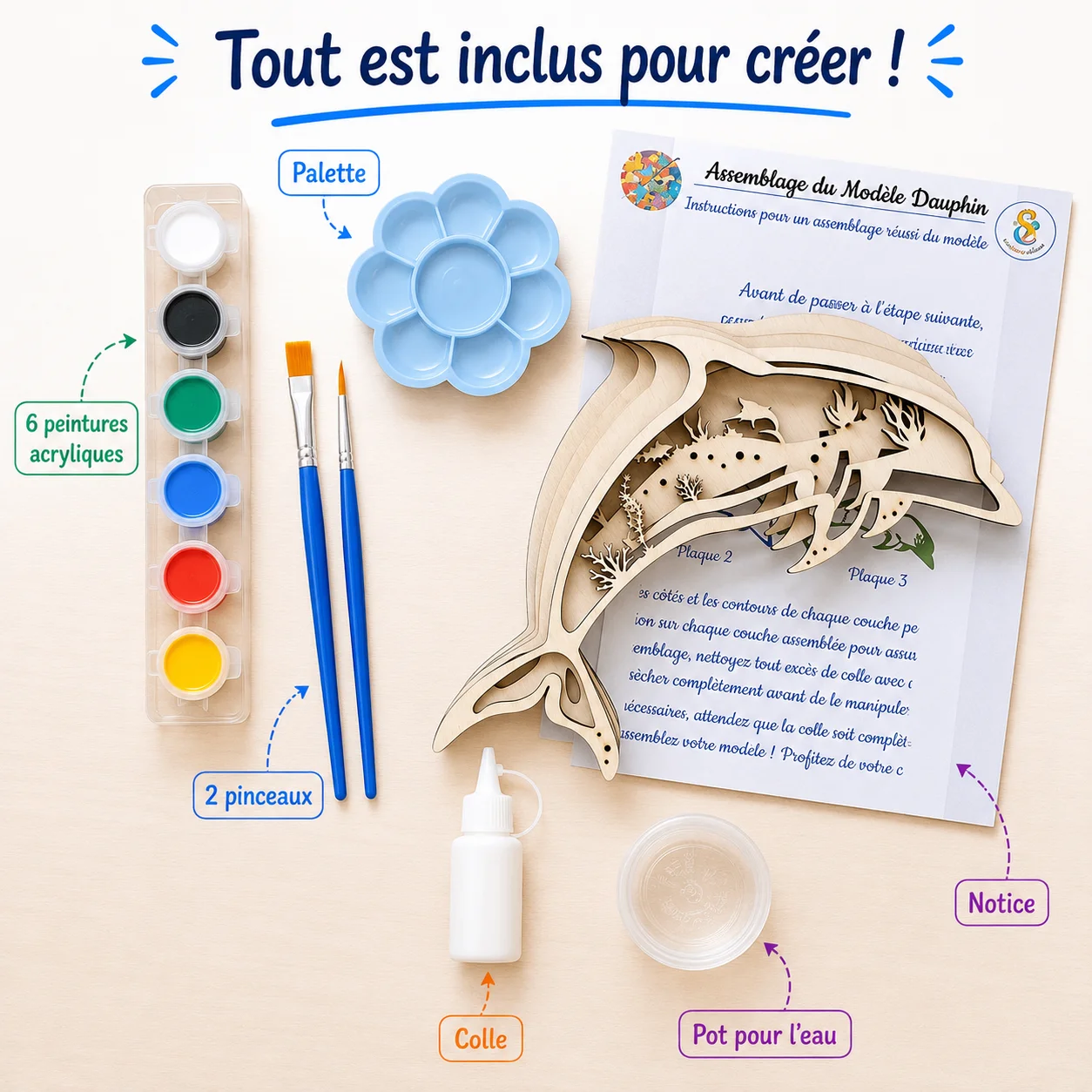 Kit créatif 3D en bois à peindre – Dauphin – Image 2