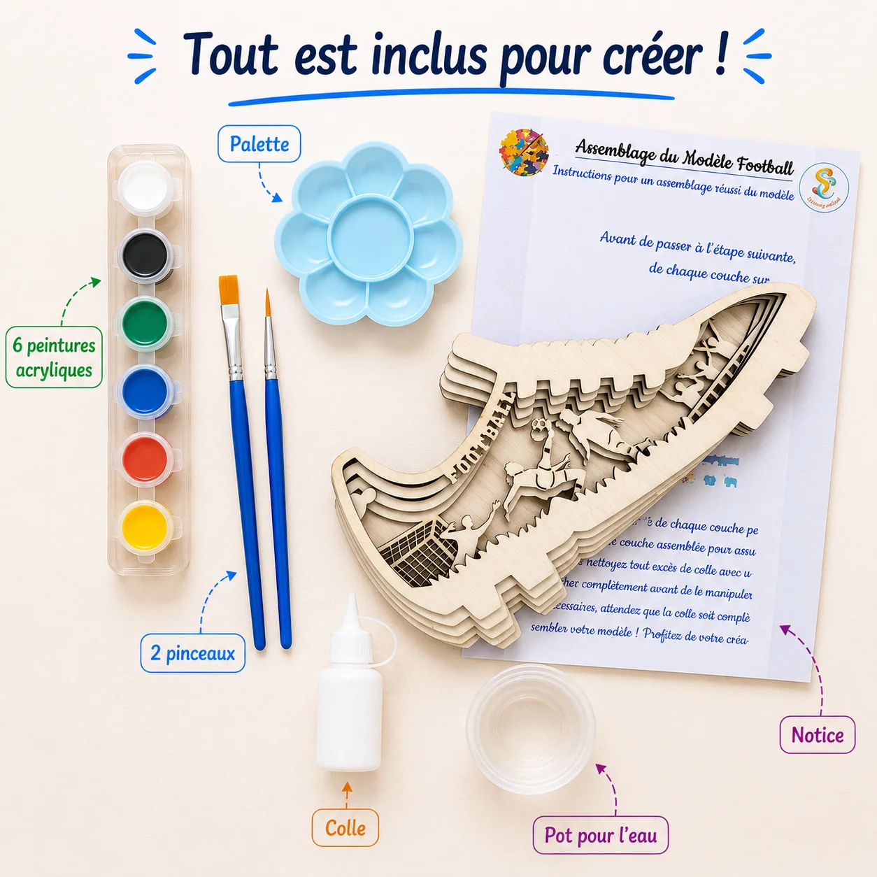 Kit créatif 3D en bois à peindre – Football – Image 2