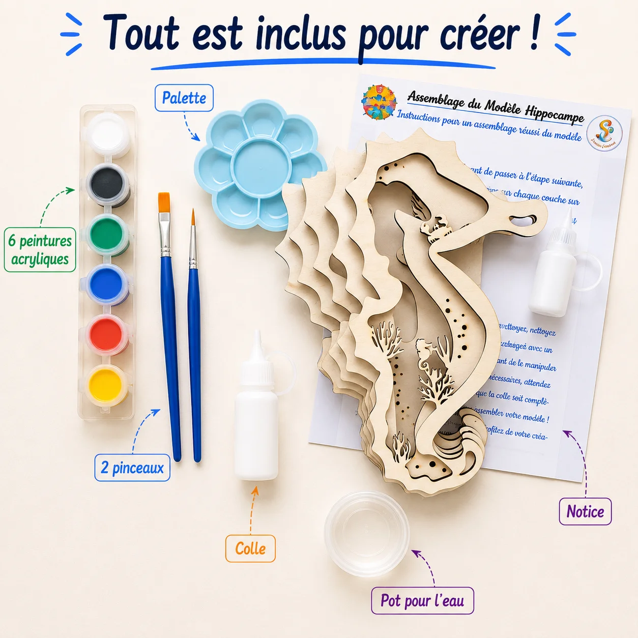 Kit créatif 3D en bois à peindre – Hippocampe – Image 2