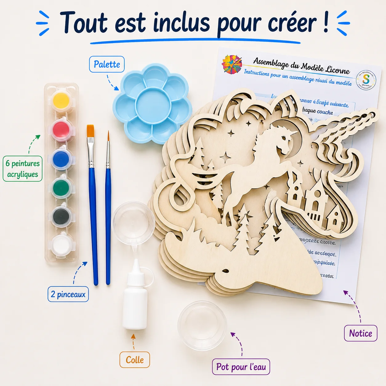 Kit créatif 3D en bois à peindre – Licorne – Image 2