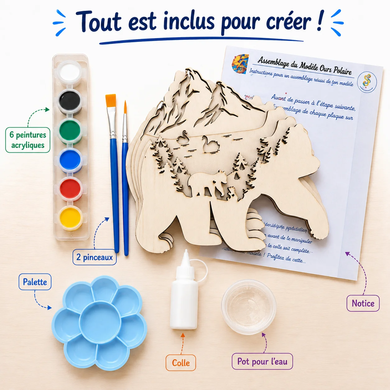 Kit créatif 3D en bois à peindre – Ours polaire – Image 2