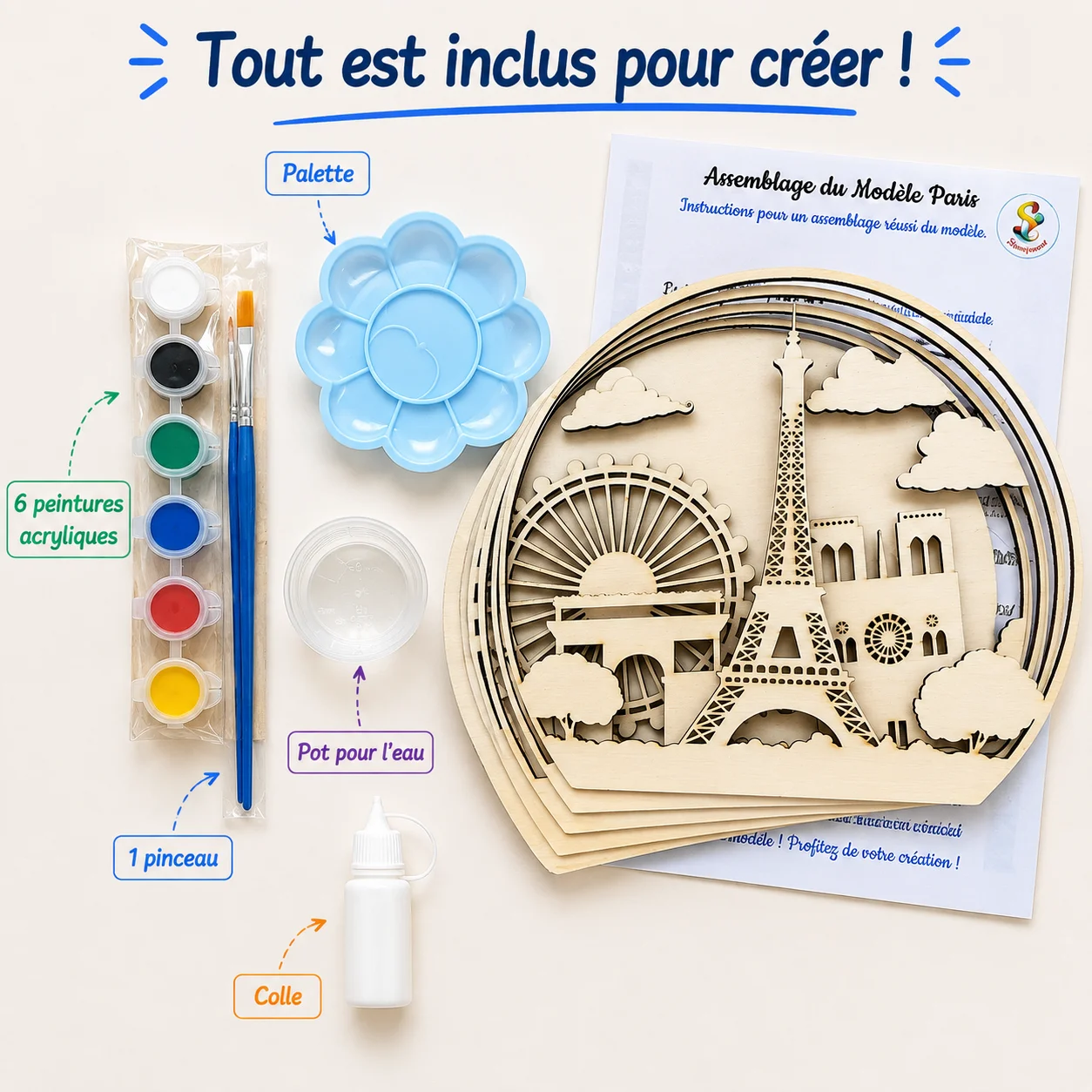 Kit créatif 3D en bois à peindre – Paris – Image 2