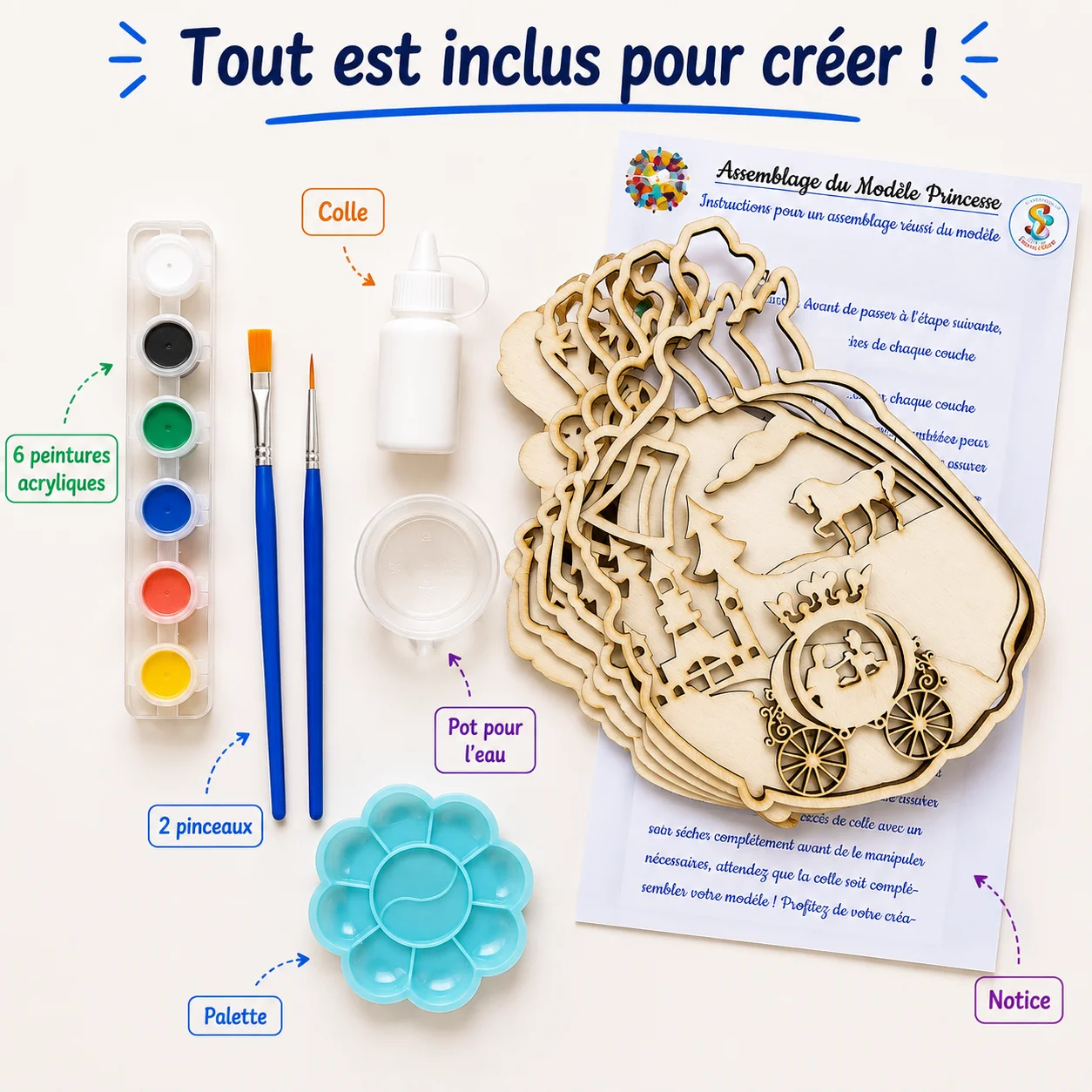 Kit créatif 3D en bois à peindre – Princesse – Image 2