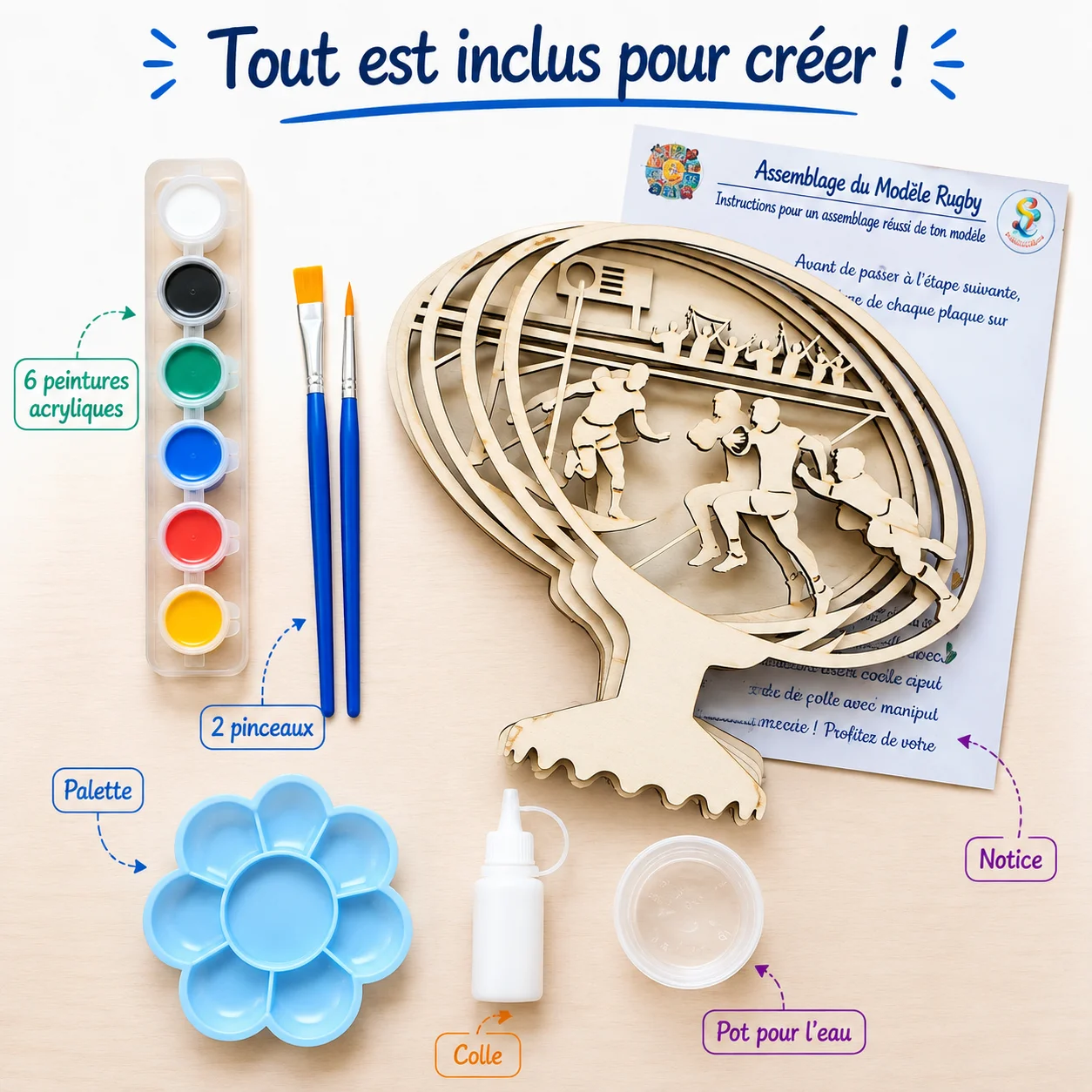 Kit créatif 3D en bois à peindre – Rugby – Image 2