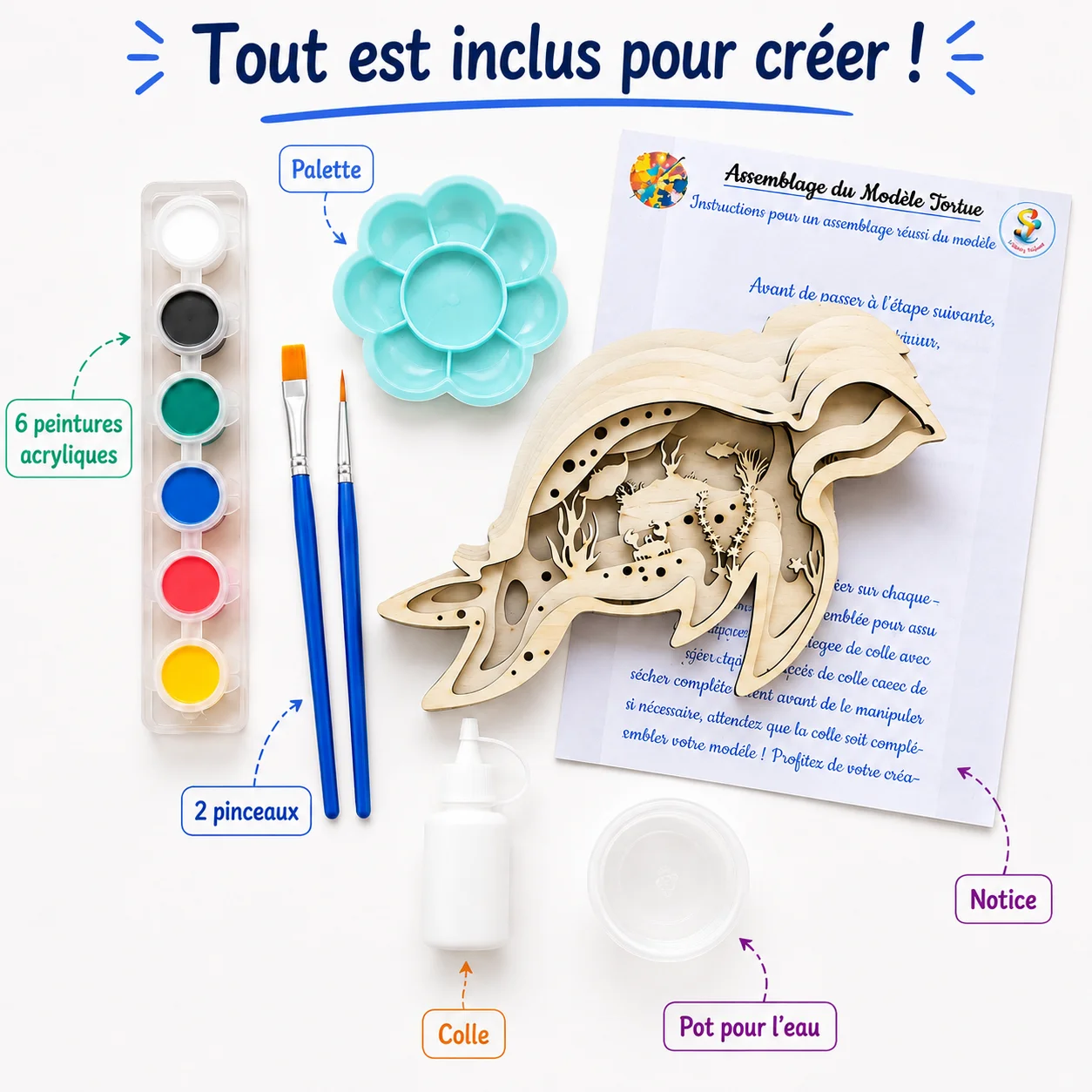 Kit créatif 3D en bois à peindre – Tortue – Image 2