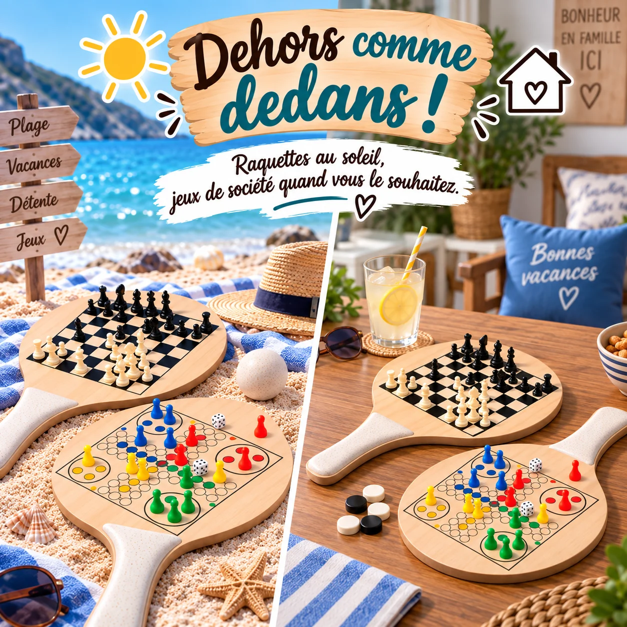 Raquettes de plage personnalisées avec 3 jeux intégrés – Image 4