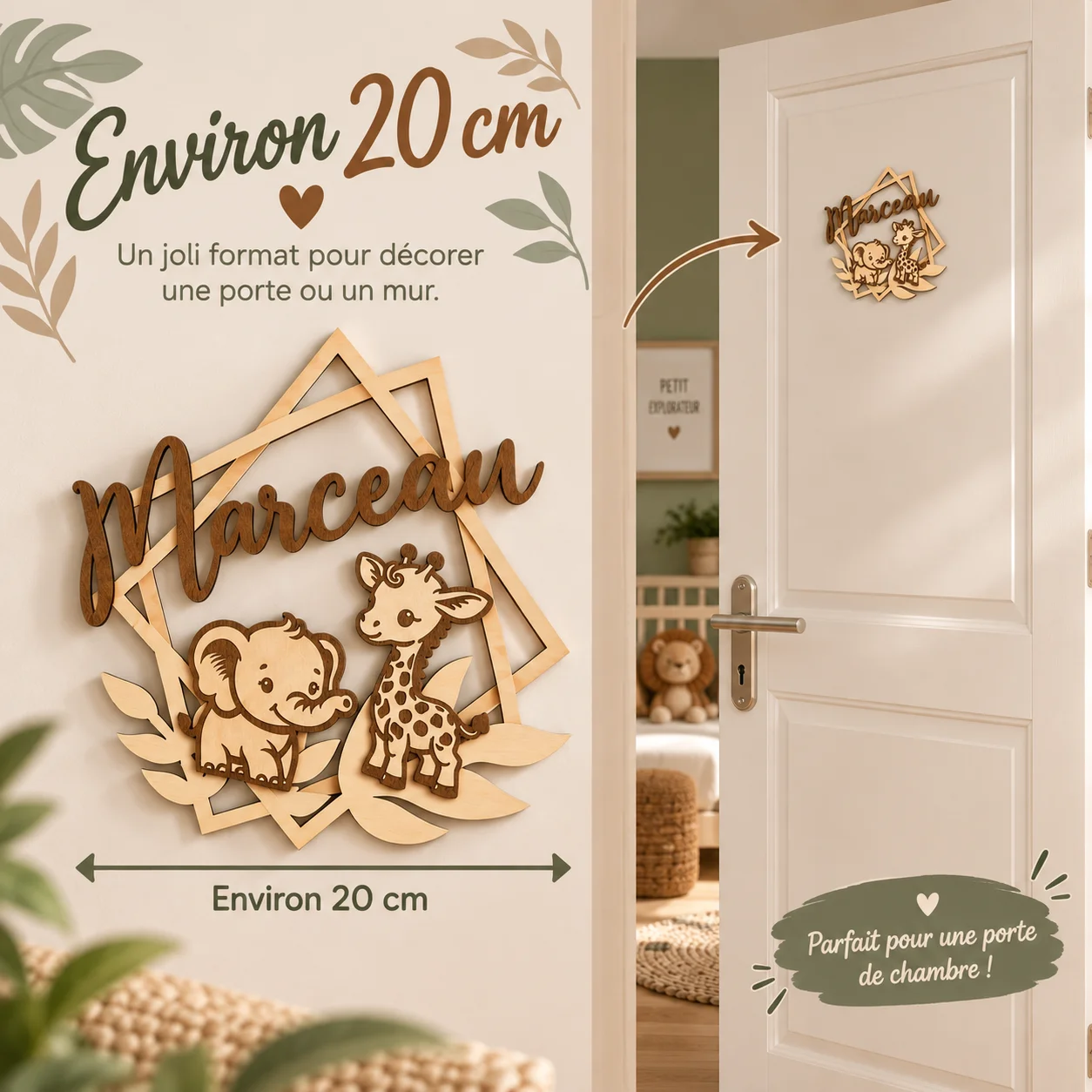 Plaque prénom enfant en bois personnalisée – Savane – Image 5