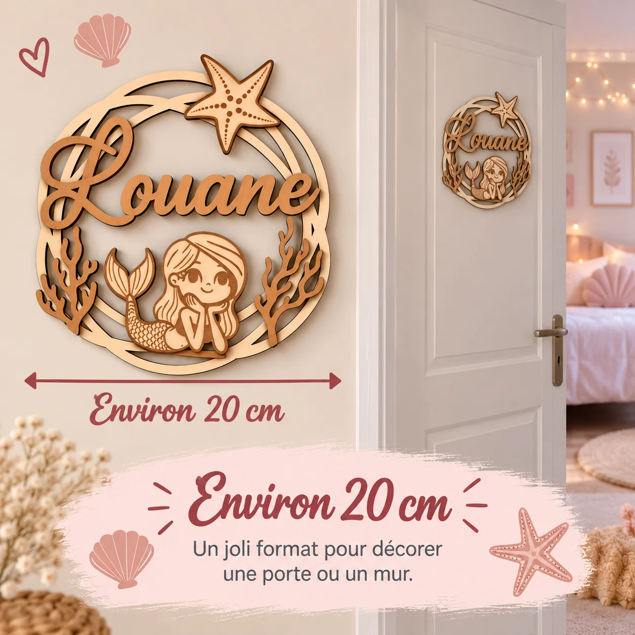 Plaque prénom enfant en bois personnalisée – Sirène – Image 5