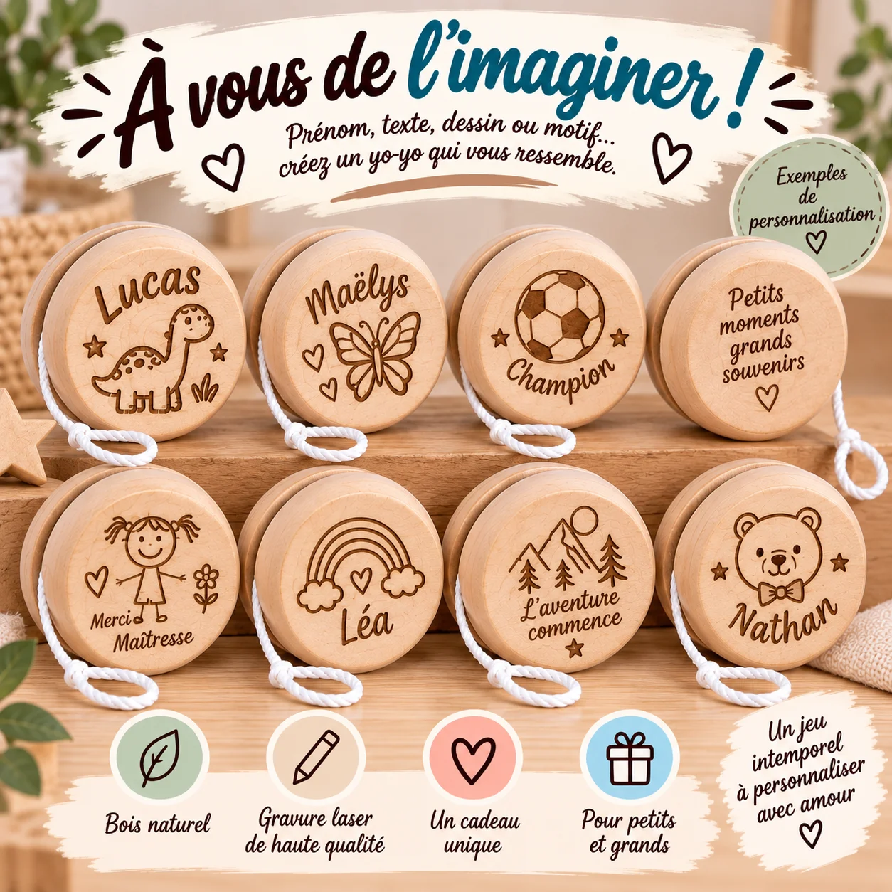 Yo-yo personnalisé en bois – Gravure sur les 2 faces – Image 5