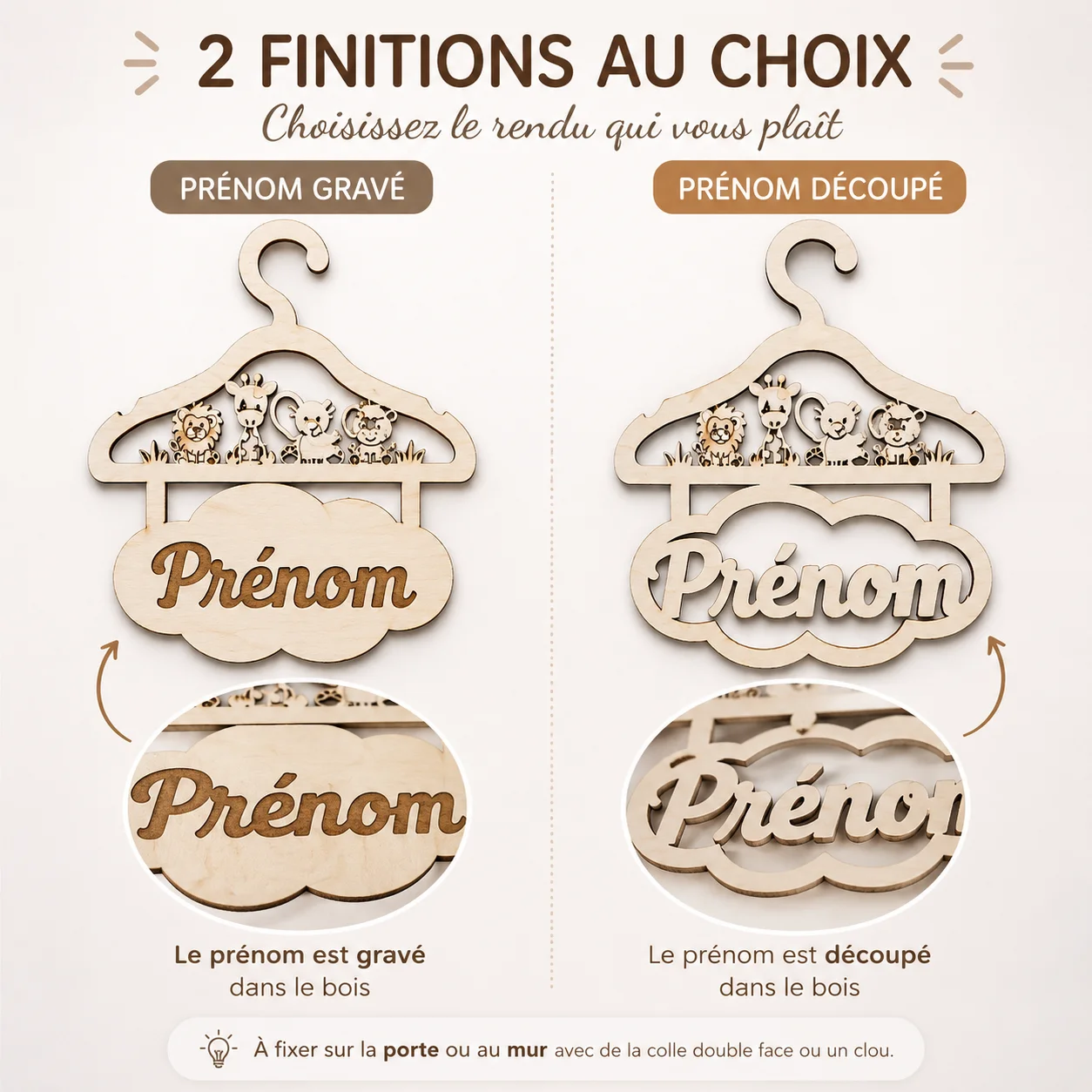Décoration porte chambre enfant personnalisée – Cintre prénom en bois – Image 2