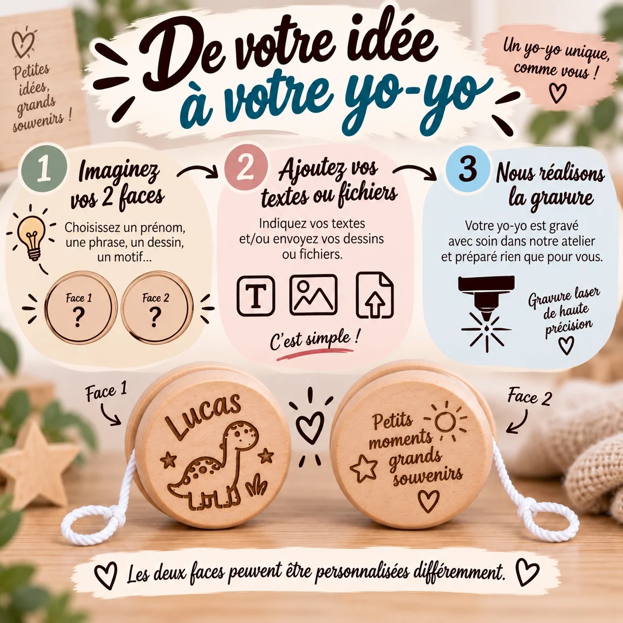 Yo-yo personnalisé en bois – Gravure sur les 2 faces – Image 4