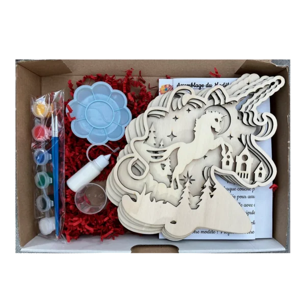 Kit créatif 3D en bois à peindre – Licorne