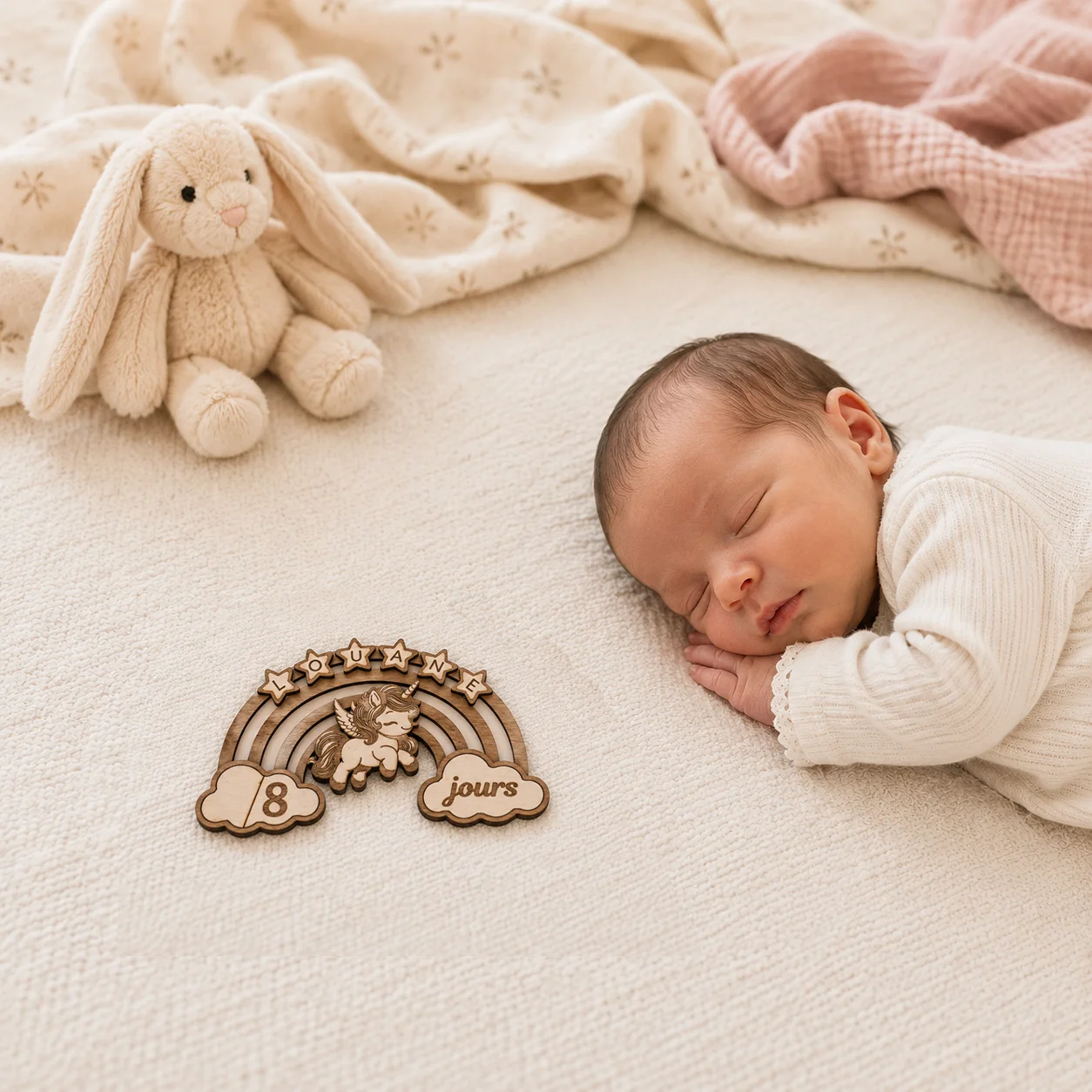 Cartes étapes bébé en bois personnalisées – Licorne & Arc-en-ciel – Image 2