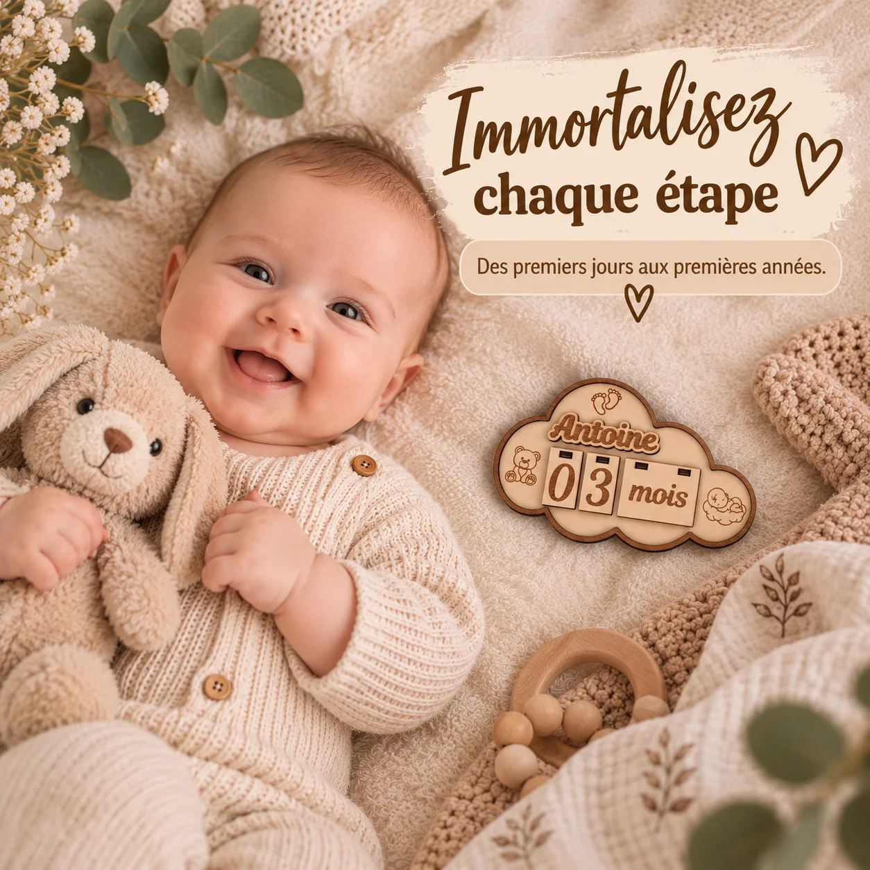 Carte étapes bébé en bois personnalisée – Nuage – Image 2