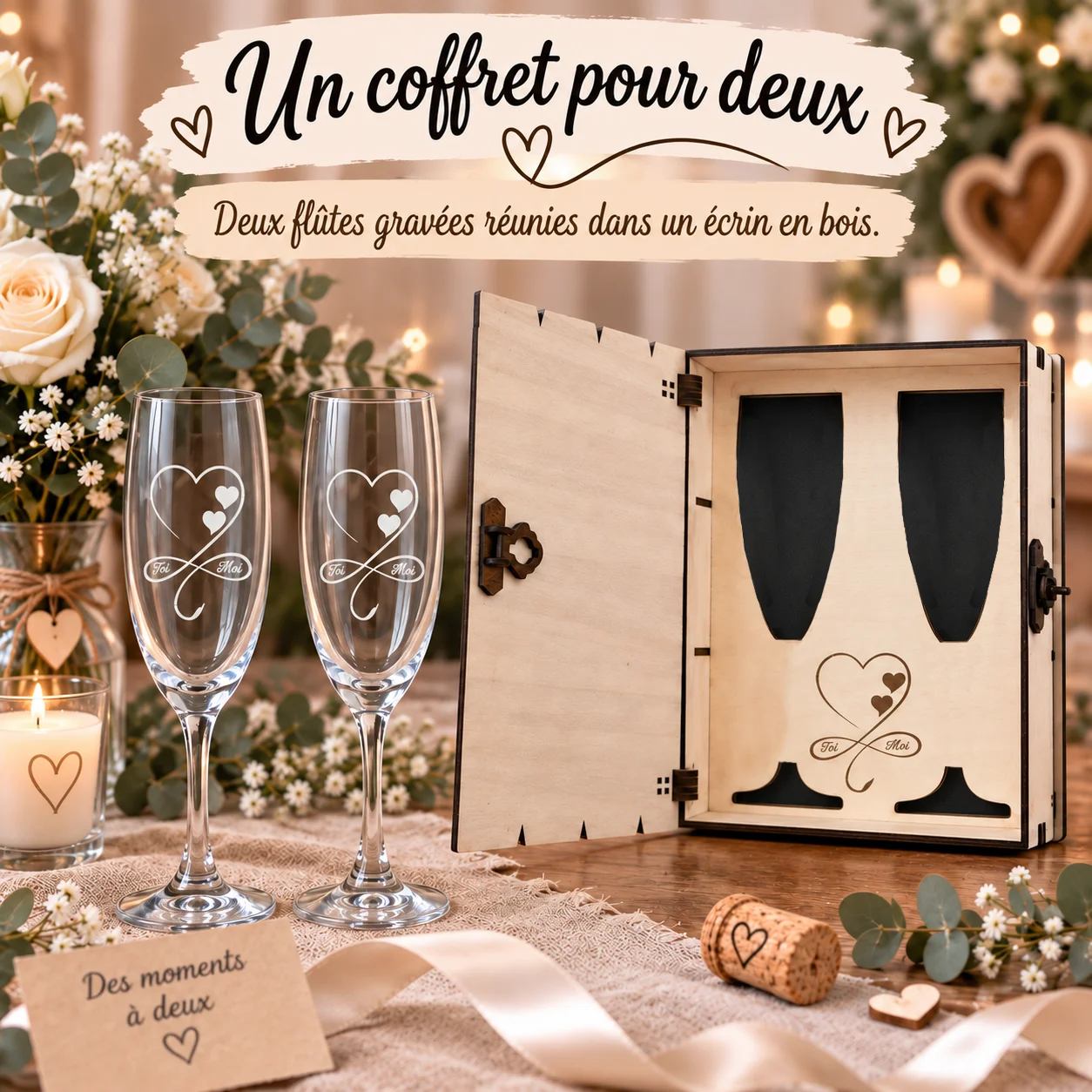 Coffret 2 flûtes à champagne personnalisé – Toi & Moi – Image 2