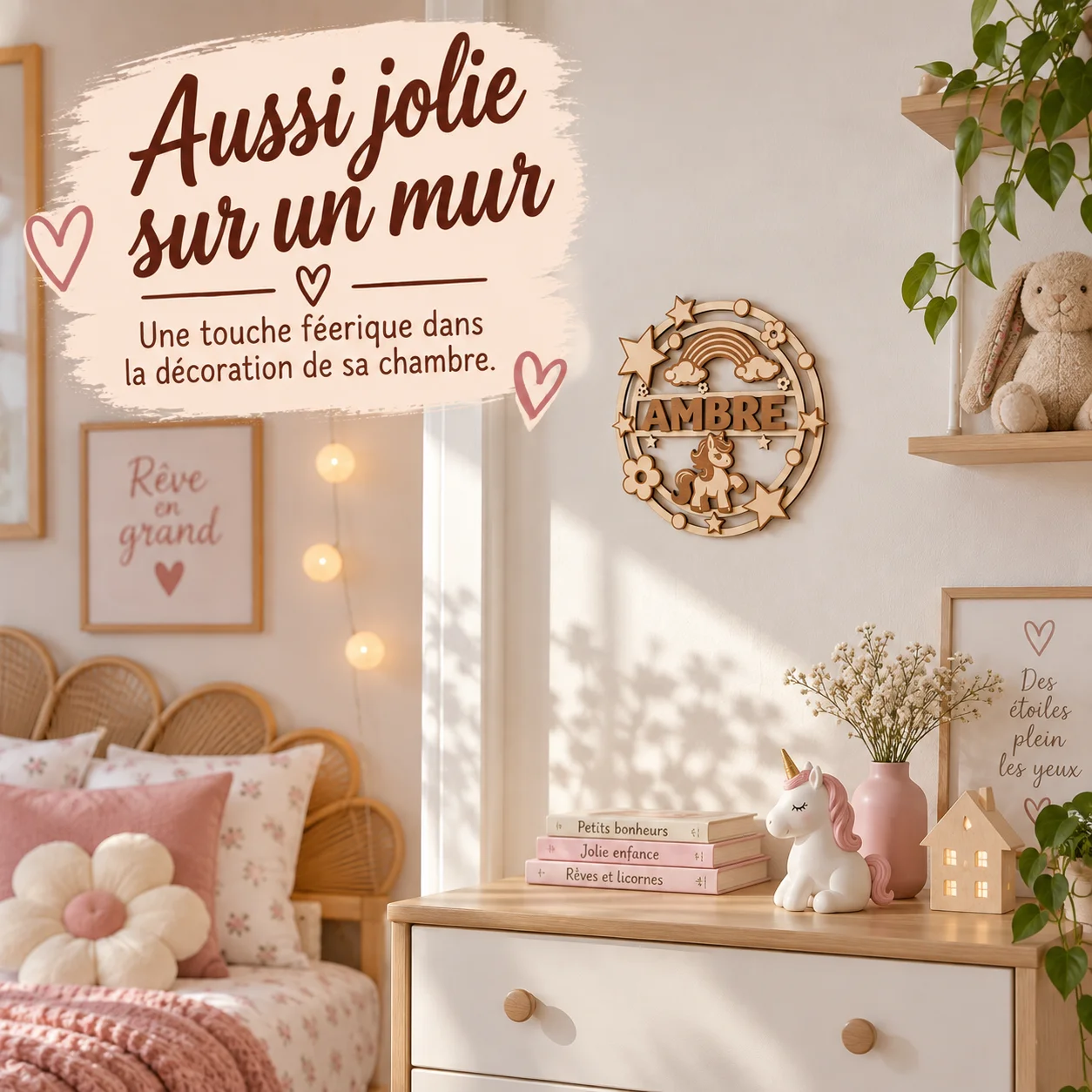 Plaque prénom enfant en bois personnalisée – Licorne – Image 3