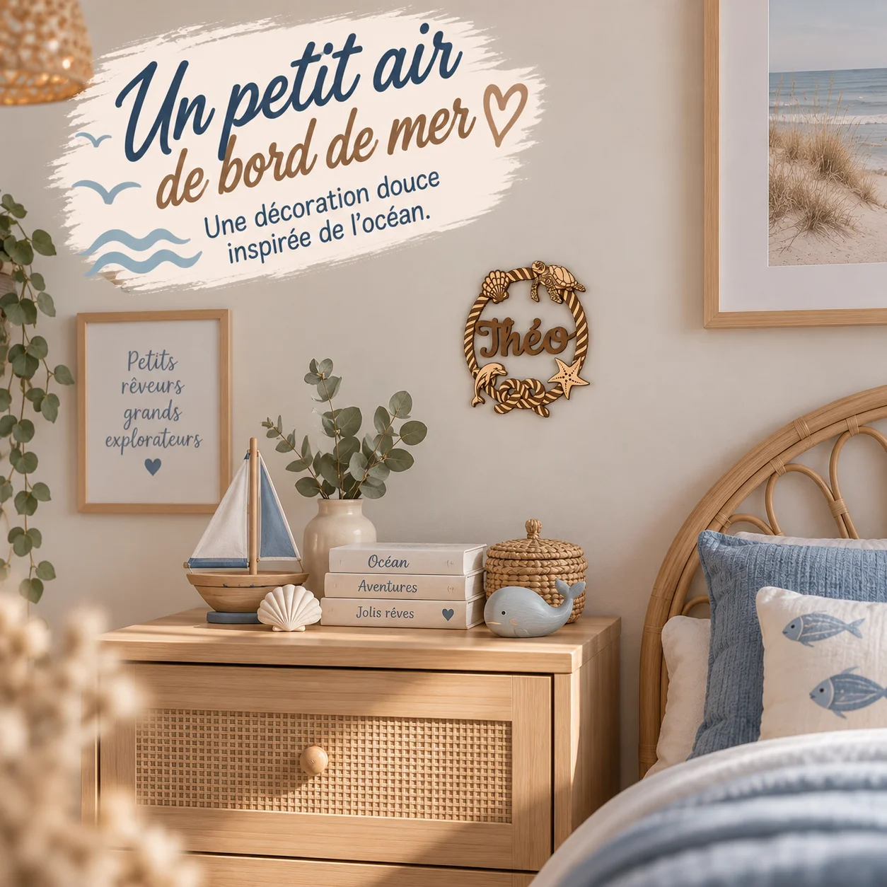 Plaque prénom enfant en bois personnalisée – Marin & Océan – Image 3