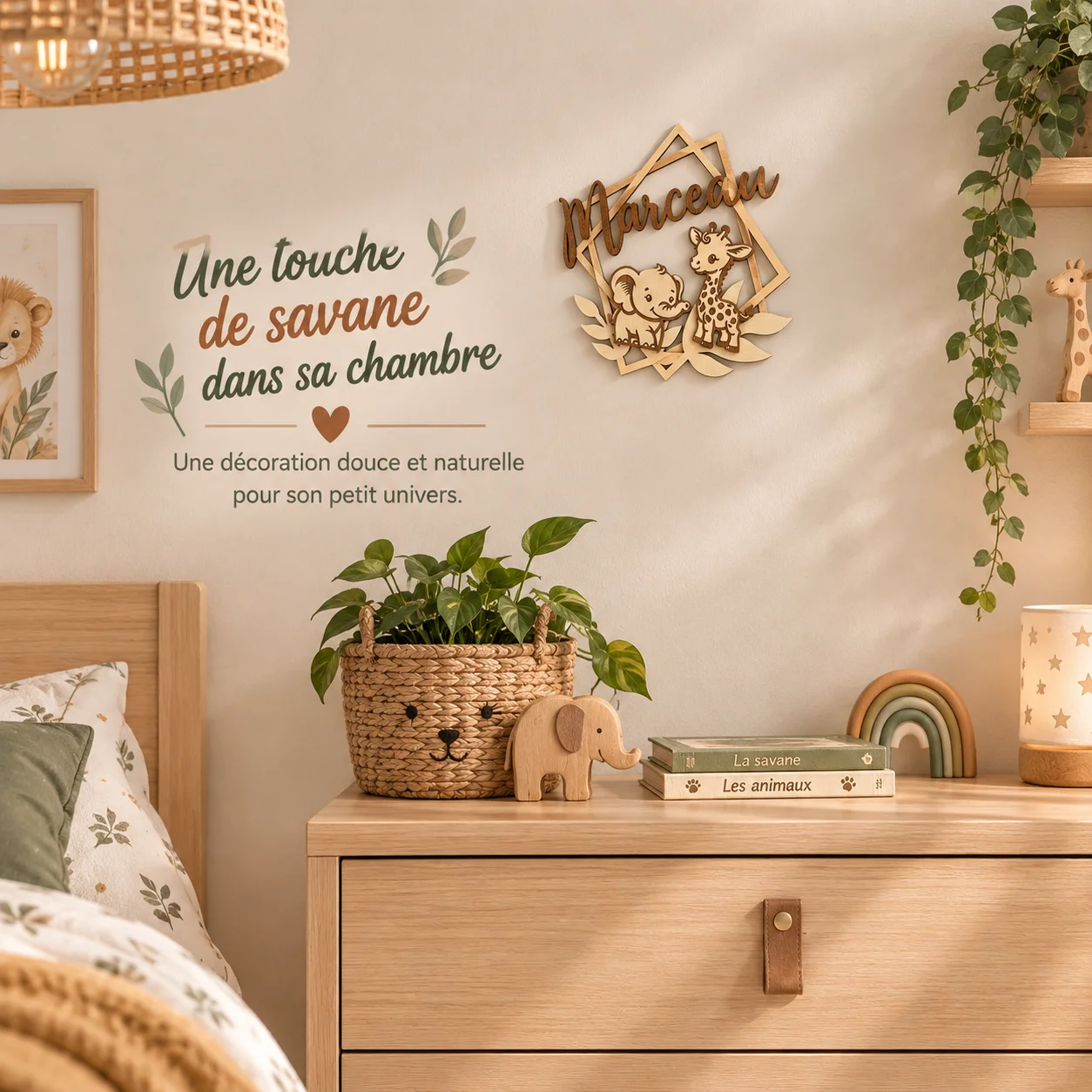 Plaque prénom enfant en bois personnalisée – Savane – Image 3