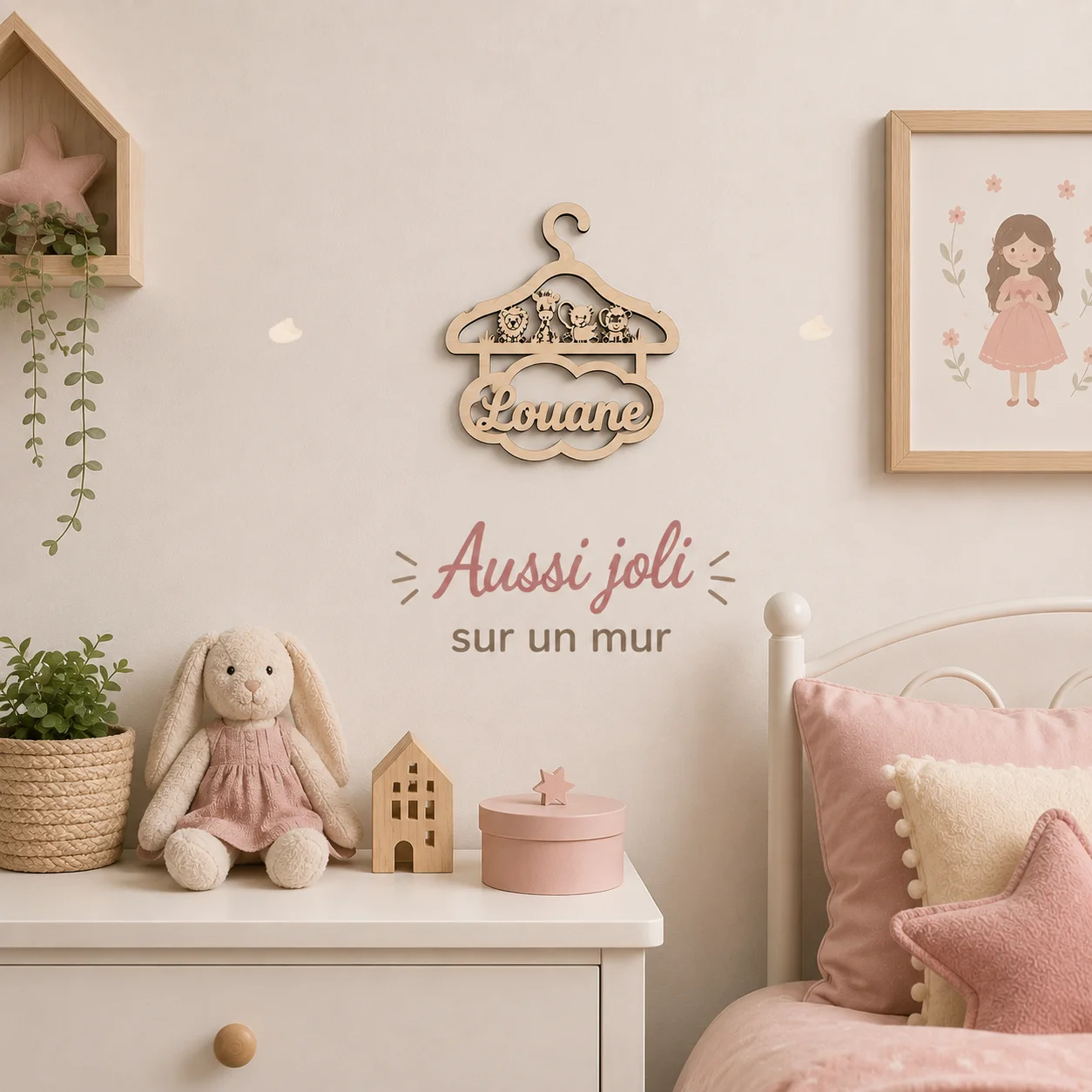 Décoration porte chambre enfant personnalisée – Cintre prénom en bois – Image 4
