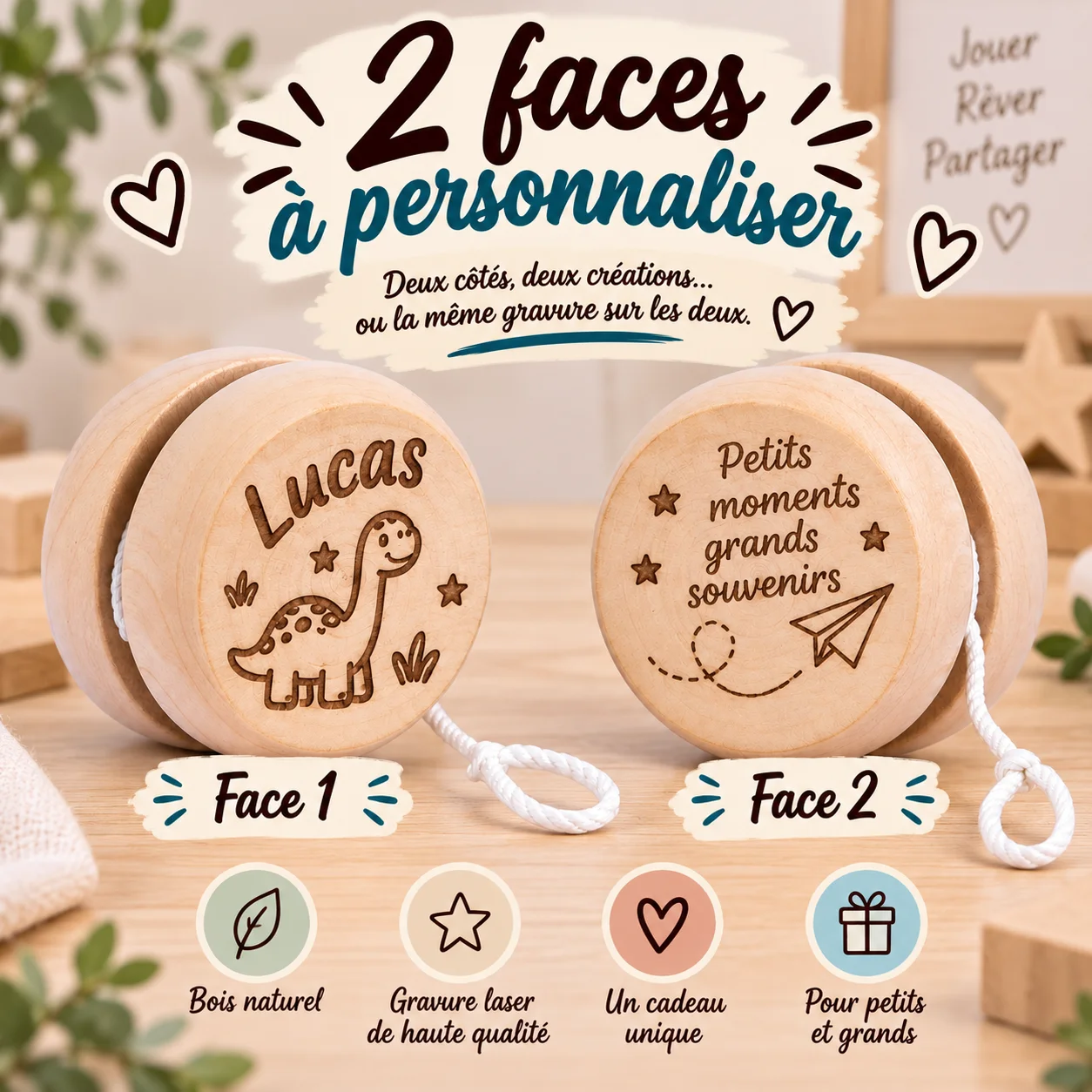 Yo-yo personnalisé en bois – Gravure sur les 2 faces – Image 3
