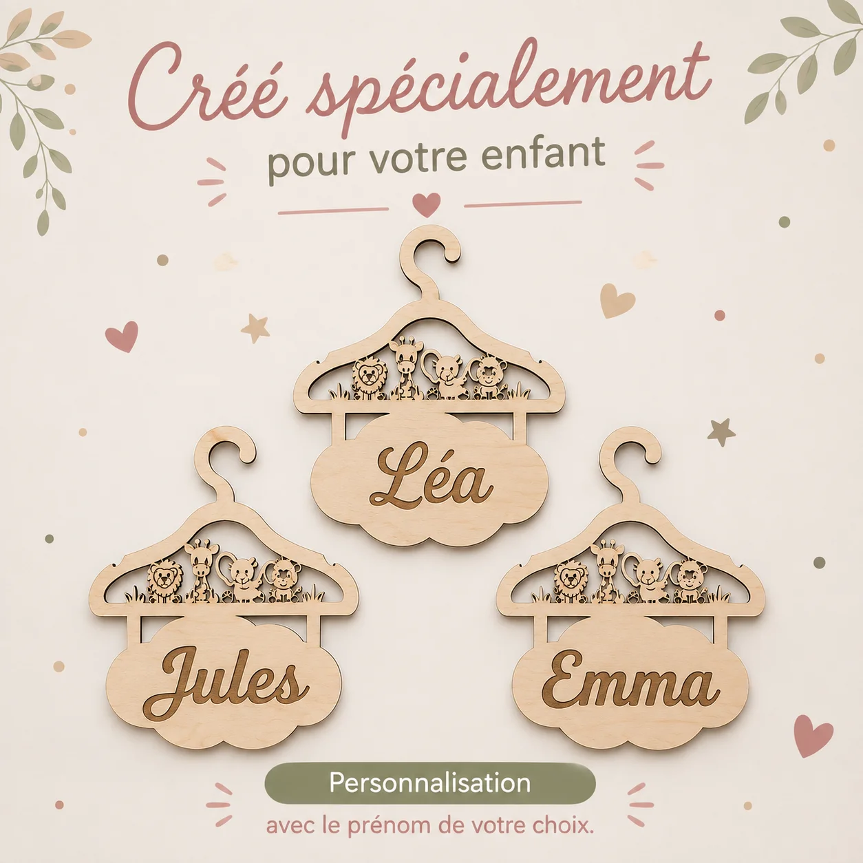 Décoration porte chambre enfant personnalisée – Cintre prénom en bois – Image 5