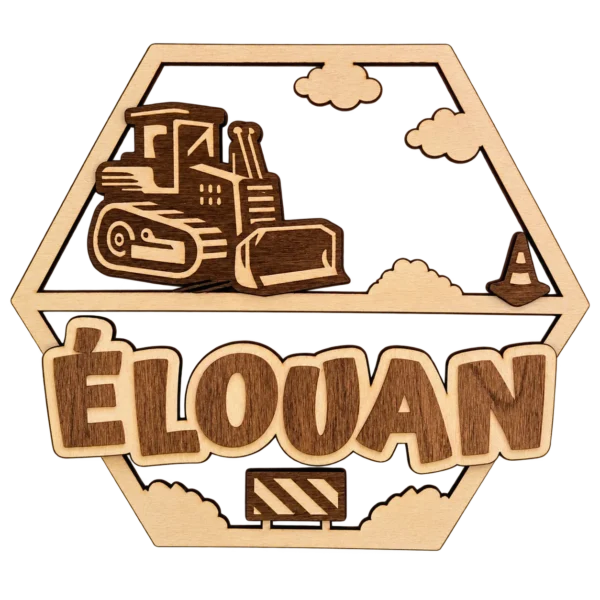 Plaque prénom enfant en bois personnalisée – Chantier