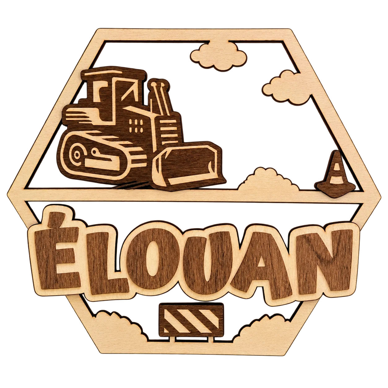 Plaque prénom enfant en bois personnalisée – Chantier