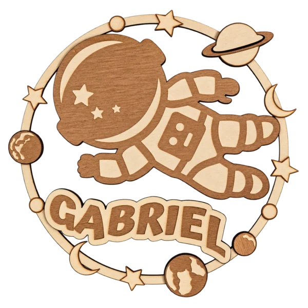 Plaque prénom enfant en bois personnalisée – Astronaute & Espace