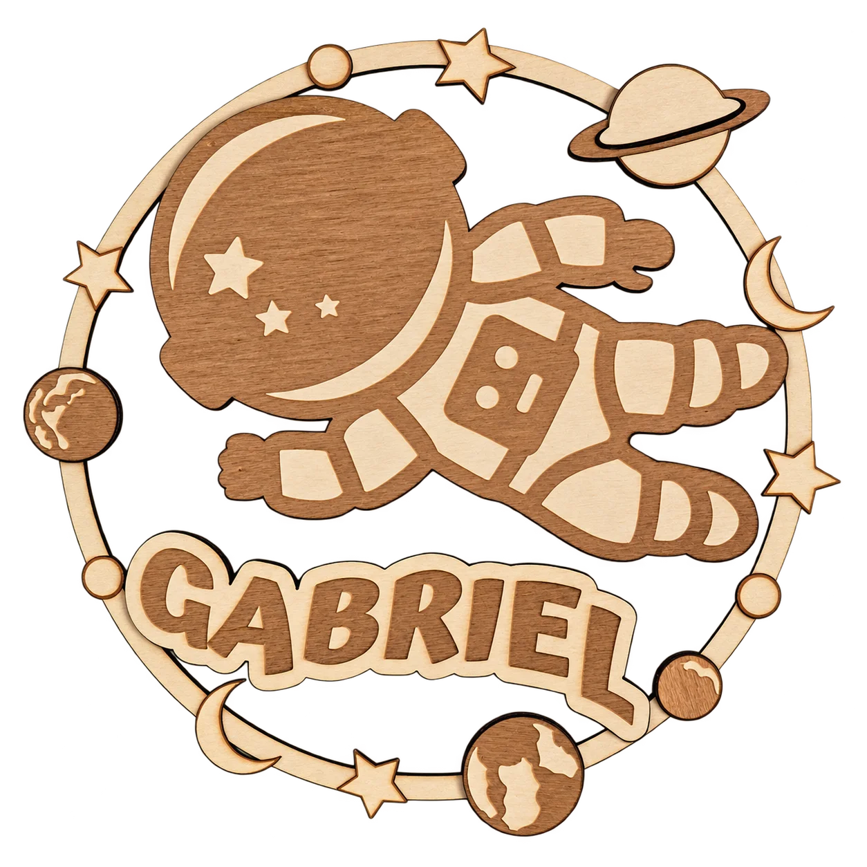 Plaque prénom enfant en bois personnalisée – Astronaute & Espace