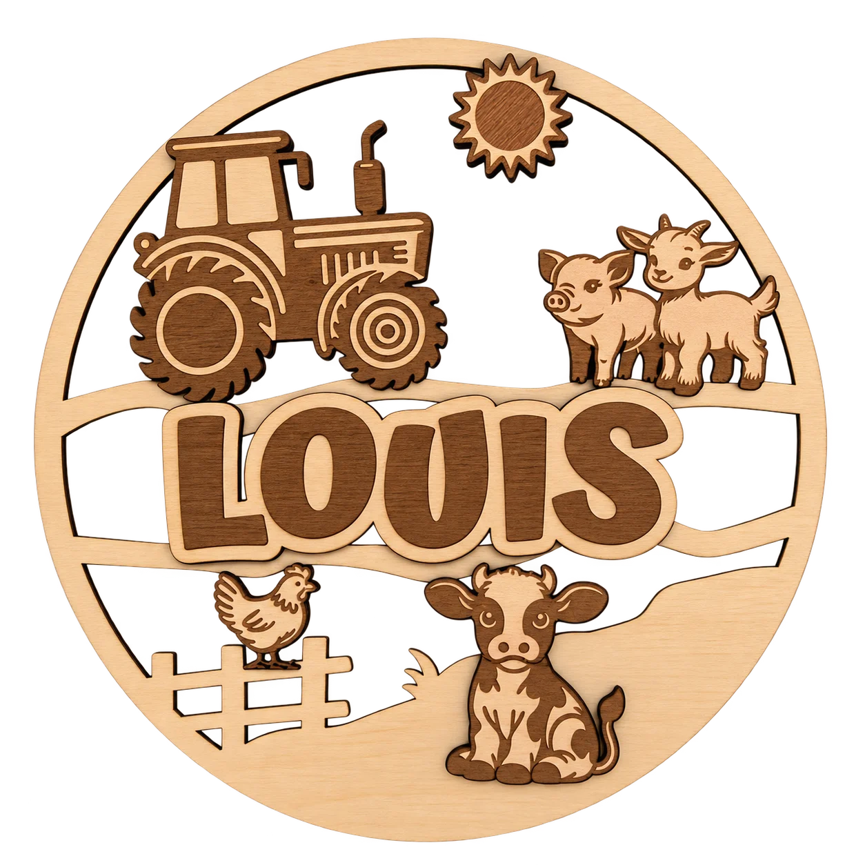 Plaque prénom enfant en bois personnalisée – Ferme & Tracteur