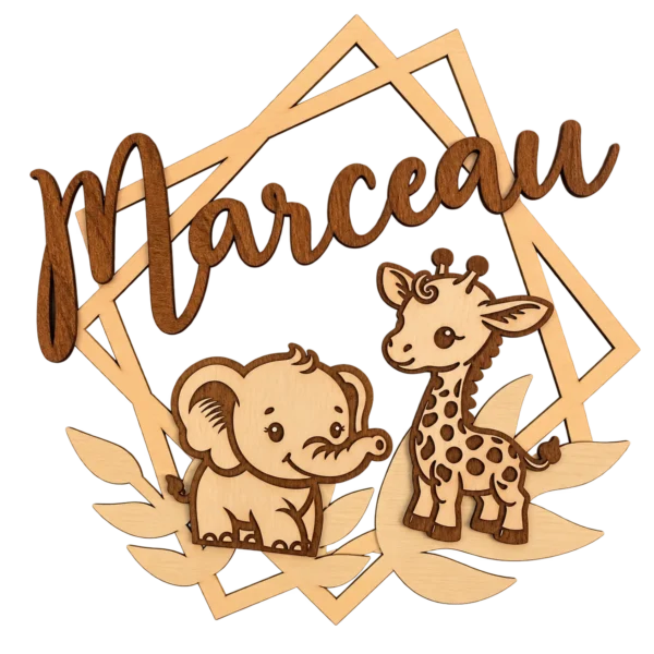 Plaque prénom enfant en bois personnalisée – Savane