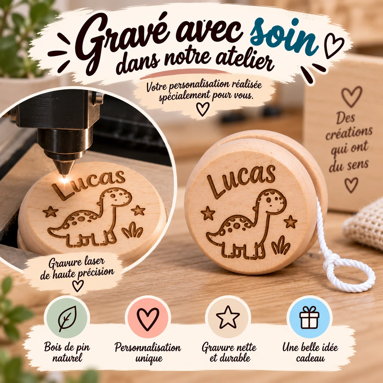 Yo-yo personnalisé en bois – Gravure sur les 2 faces – Image 8