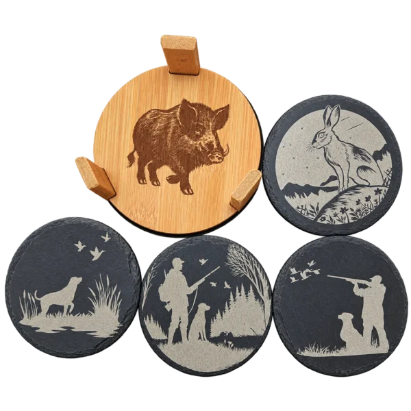 Sous-verres en ardoise gravés – Thème Chasse