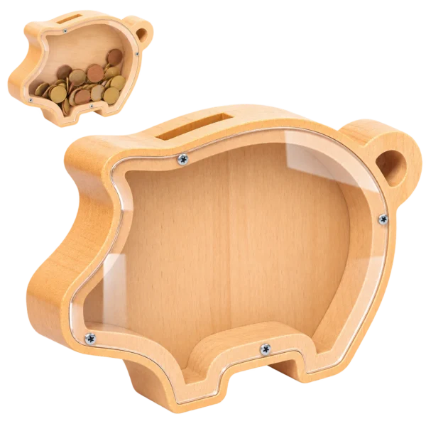 Tirelire cochon personnalisée en bois et plexiglas